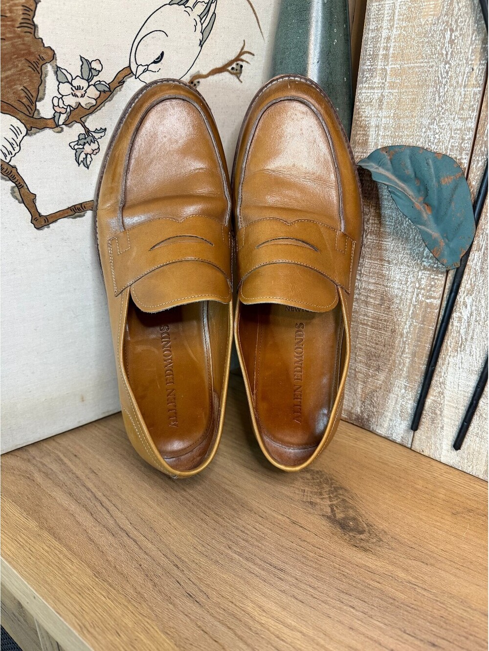 Allen Edmonds Newton Men's 9.5 D Tan Leather Penny Loafers